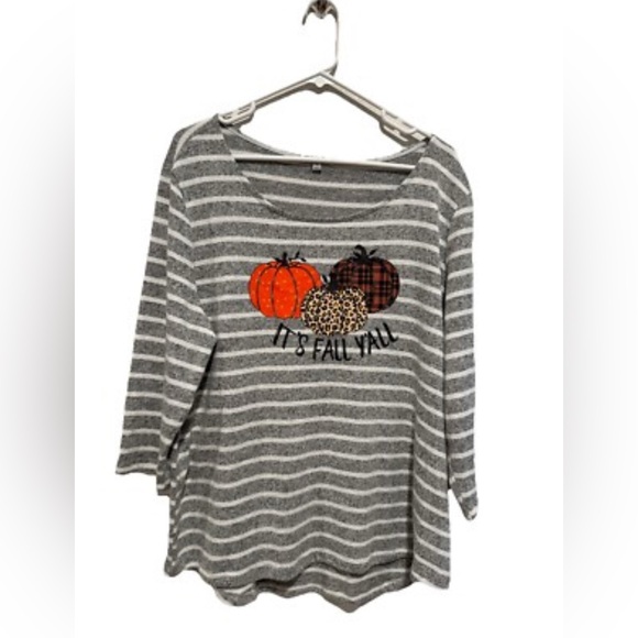 Simply Southern Gray Striped Pumpkin Top - Picture 1 of 2